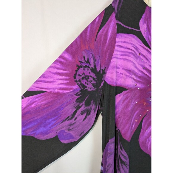 Susan Graver Artisan Blouse 1X Women's Purple Floral Sequin Long Sleeve Liquid - Picture 3 of 7